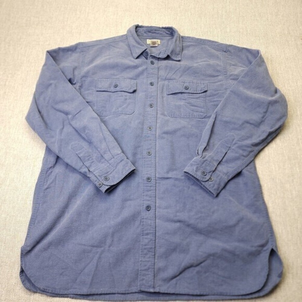 LL Bean Mens Blue Long Sleeve Button Up Shirt Size 17.5 Tall 100% Cotton‎